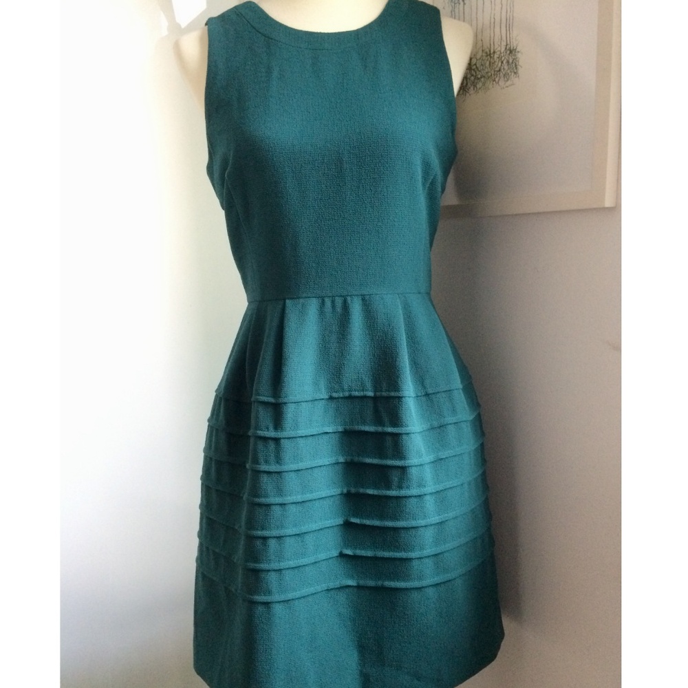 Madewell Green Dress V Back and Seam Detail
